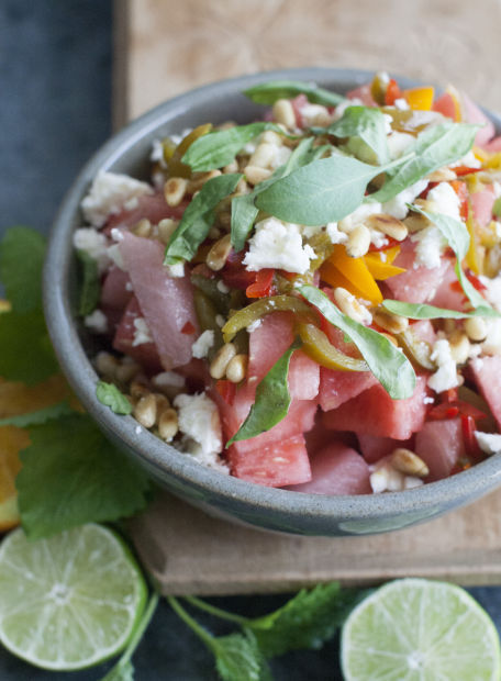 Spicy Watermelon Salad With Salad And Basil